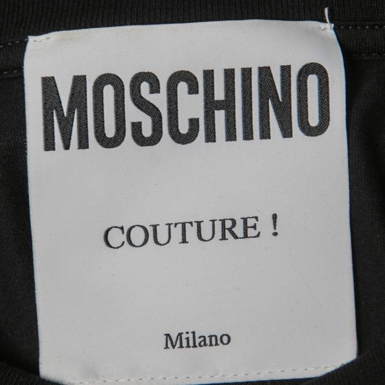 Pre Owned Moschino Couture Black Logo Print Cotton Crew Neck T-Shirt M