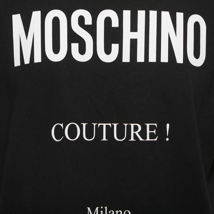 Pre Owned Moschino Couture Black Logo Print Cotton Crew Neck Half Sleeve T-Shirt M