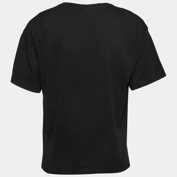 Pre Owned Moschino Couture Black Logo Print Cotton Crew Neck Half Sleeve T-Shirt M