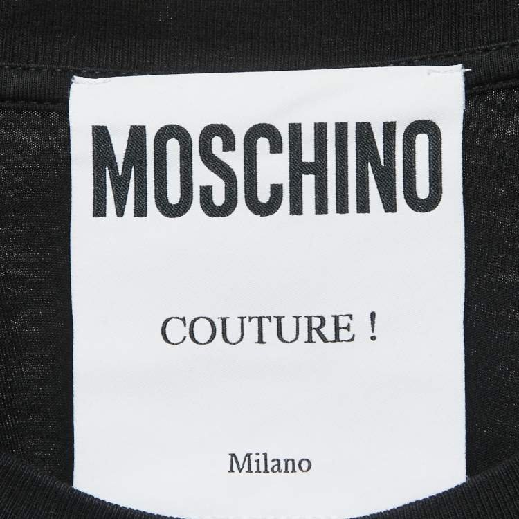 Pre Owned Moschino Couture Black Logo Print Cotton Crew Neck Half Sleeve T-Shirt M