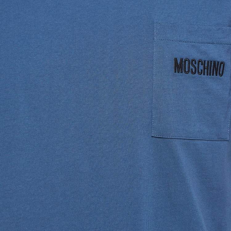 Pre Owned Moschino Couture Blue Logo Embroidered Cotton Knit Half Sleeve T-Shirt M