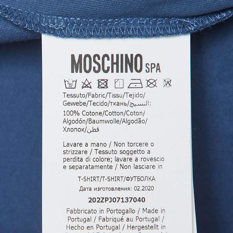 Pre Owned Moschino Couture Blue Logo Embroidered Cotton Knit Half Sleeve T-Shirt M