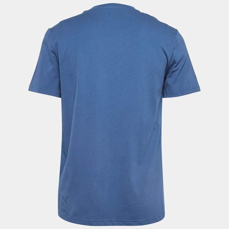 Pre Owned Moschino Couture Blue Logo Embroidered Cotton Knit Half Sleeve T-Shirt M