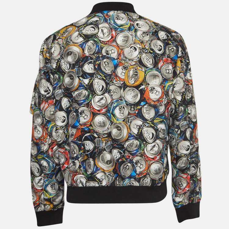 Pre Owned Moschino Couture Multicolor Beverage Cans Print Nylon Bomber Jacket L
