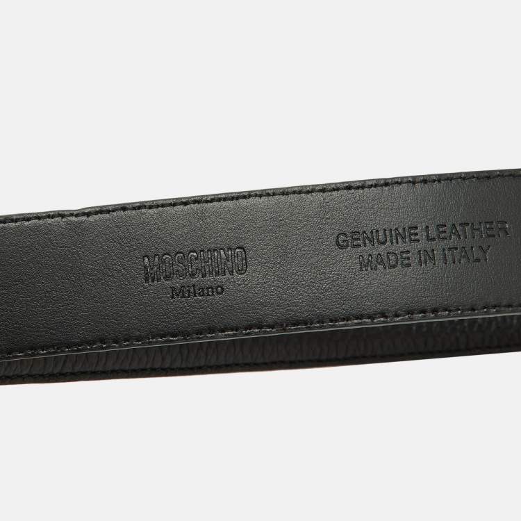 Pre Owned Moschino Black Leather Classic Logo Belt 105 CM