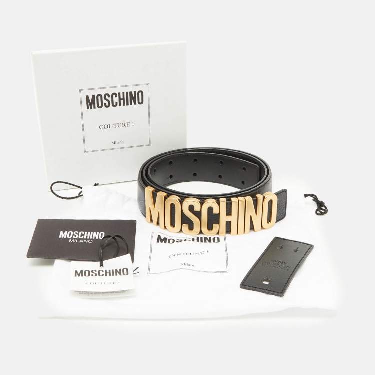 Pre Owned Moschino Black Leather Classic Logo Belt 105 CM
