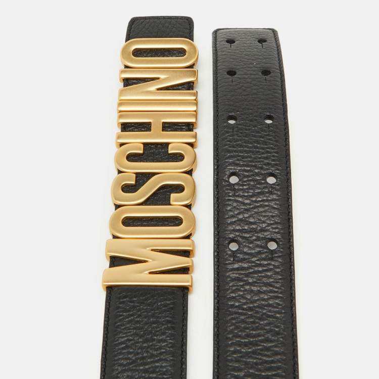 Pre Owned Moschino Black Leather Classic Logo Belt 105 CM