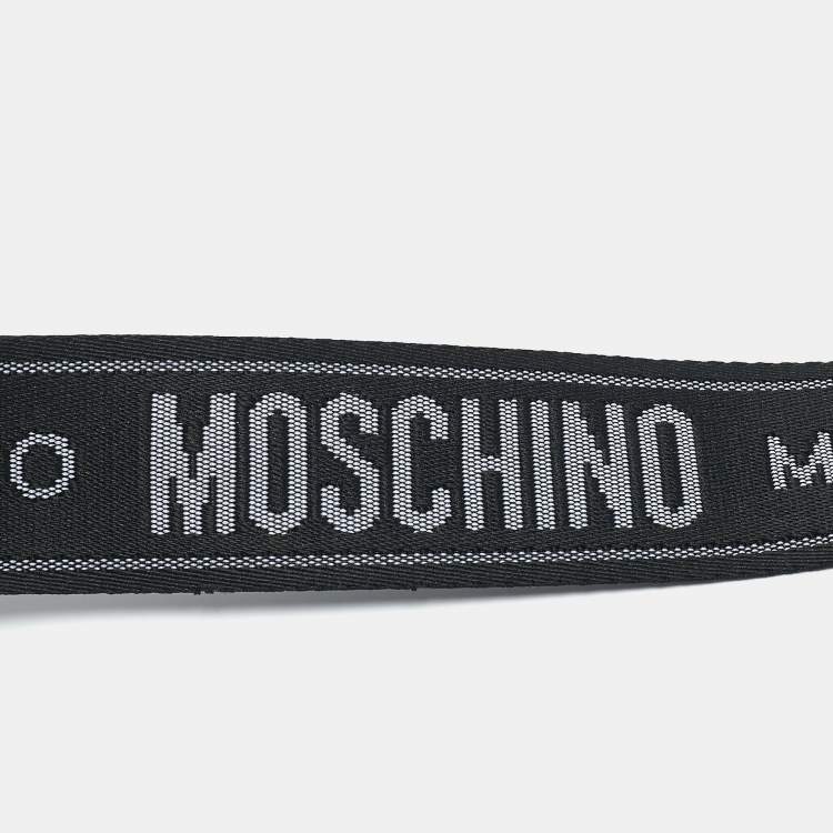 Pre Owned Moschino Black/White Logo Jacquard Buckle Belt 107 CM