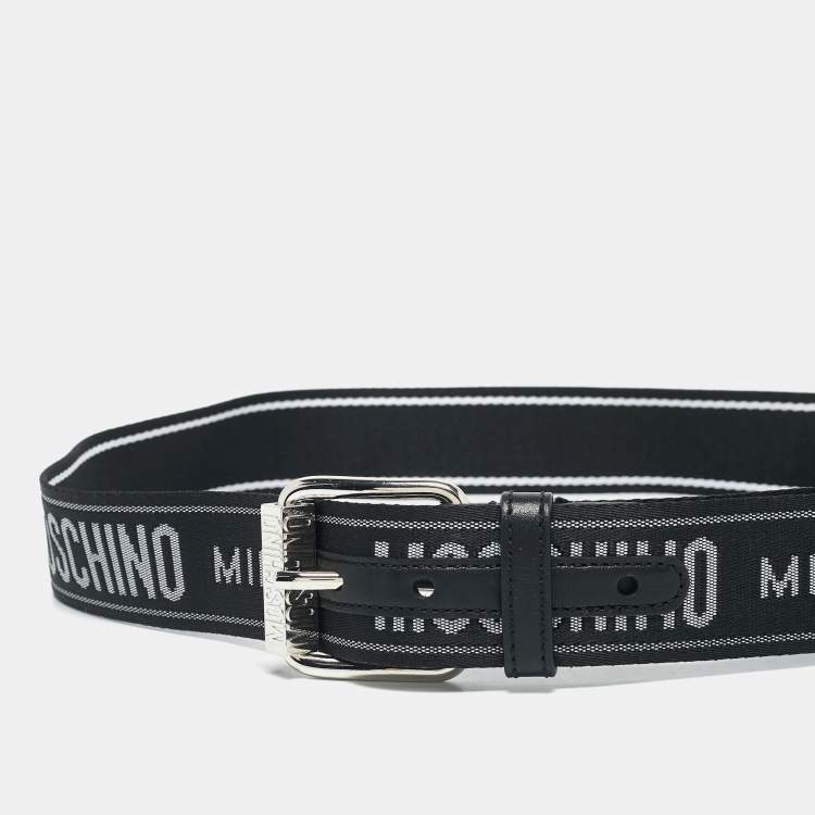 Pre Owned Moschino Black/White Logo Jacquard Buckle Belt 107 CM