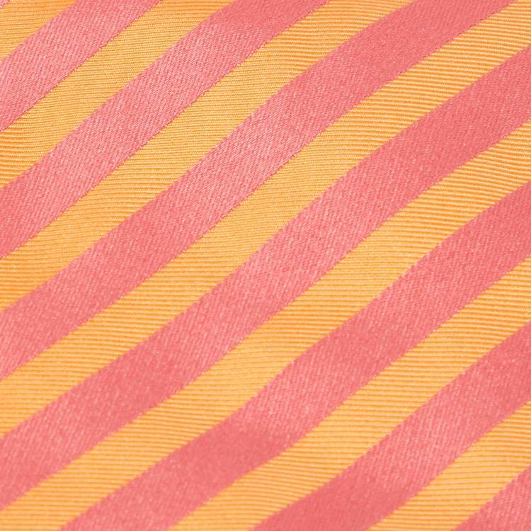 Pre Owned Moschino Orange/Pink Diagonal Striped Silk Tie