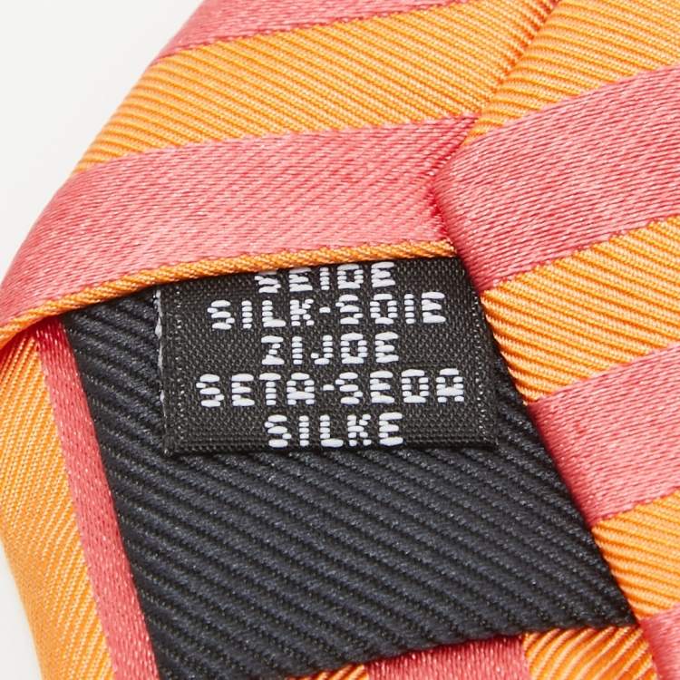 Pre Owned Moschino Orange/Pink Diagonal Striped Silk Tie