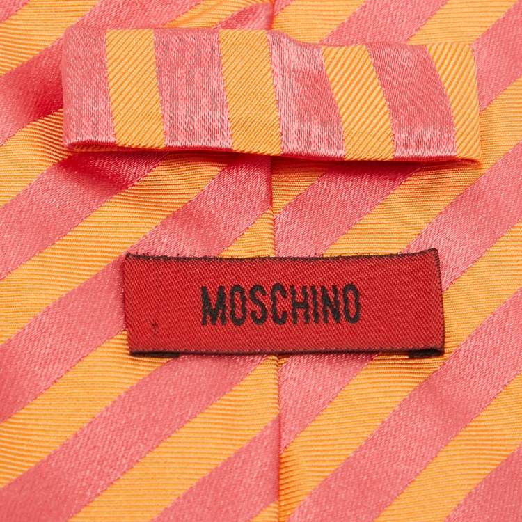 Pre Owned Moschino Orange/Pink Diagonal Striped Silk Tie