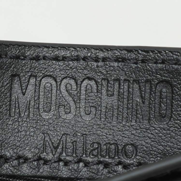 Pre Owned Moschino Grey Leather Logo Print Card Holder