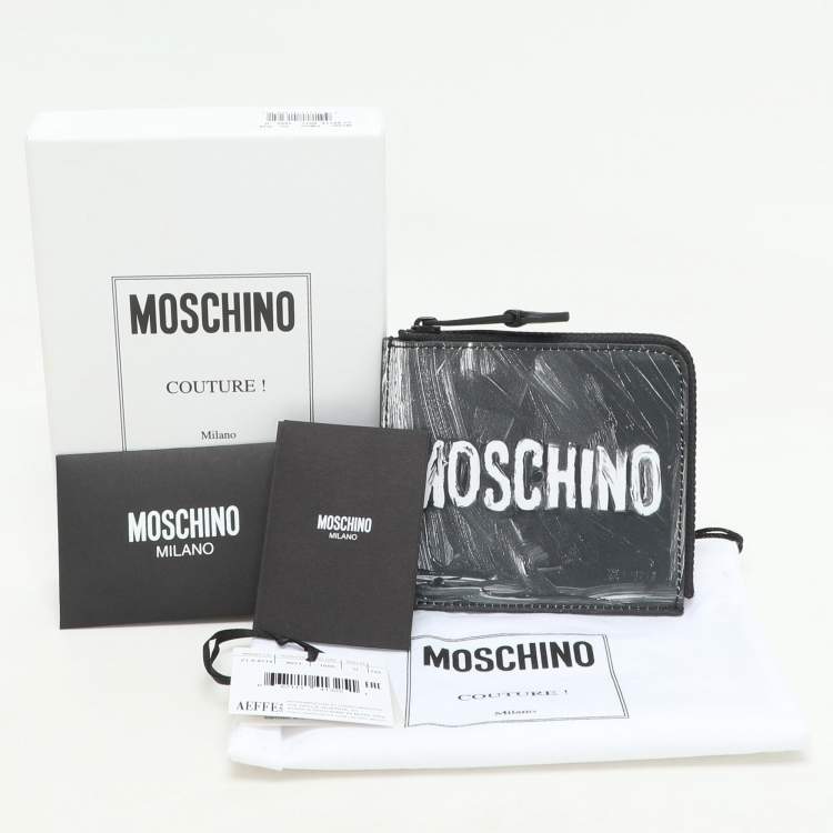 Pre Owned Moschino Grey Leather Logo Print Coin Purse