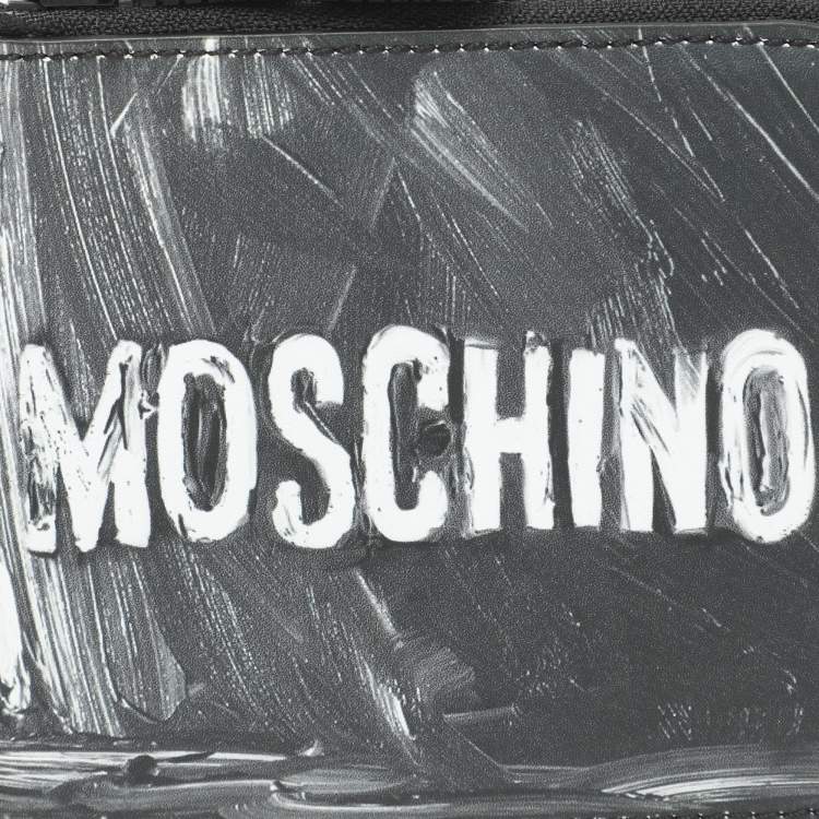 Pre Owned Moschino Grey Leather Logo Print Coin Purse