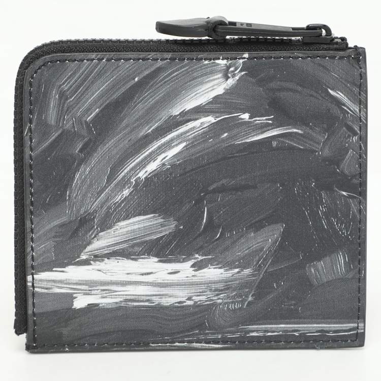 Pre Owned Moschino Grey Leather Logo Print Coin Purse