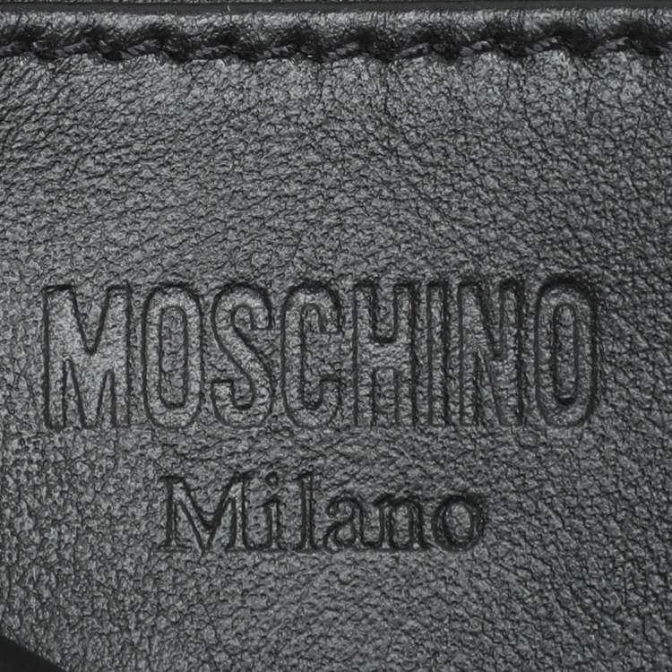 Pre Owned Moschino Grey Leather Logo Print Coin Purse