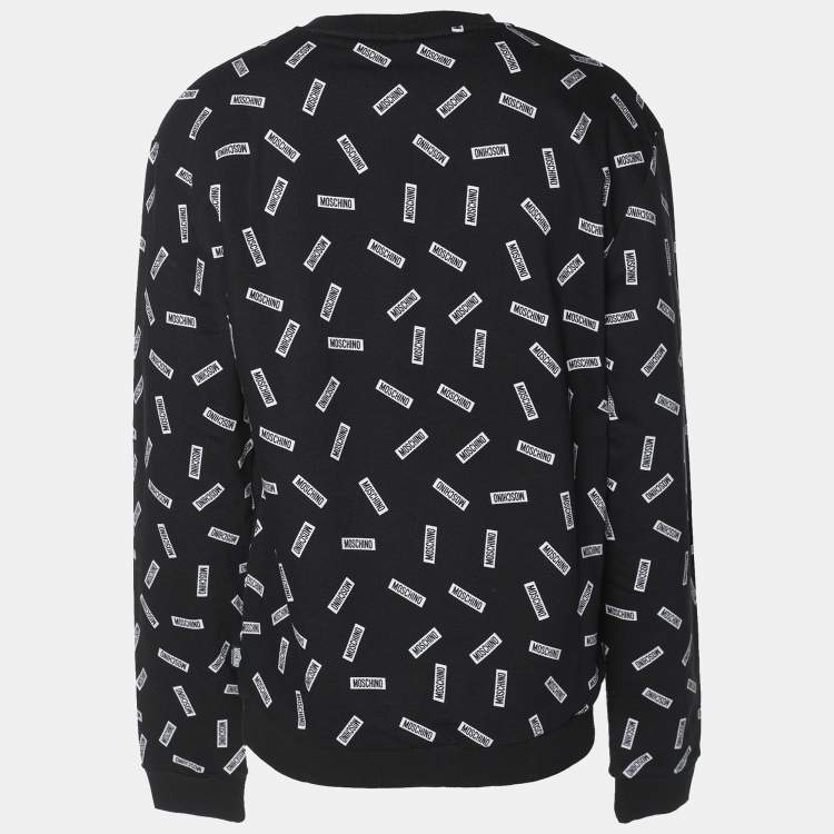 Pre Owned Moschino Underwear Black Cotton Knit Logo Print Crew Neck Sweatshirt L