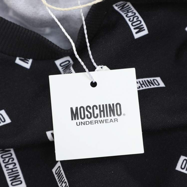 Pre Owned Moschino Underwear Black Cotton Knit Logo Print Crew Neck Sweatshirt L