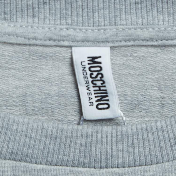 Pre Owned Moschino Underwear Grey Cotton Logo Tape Detail Crew Neck Sweatshirt S