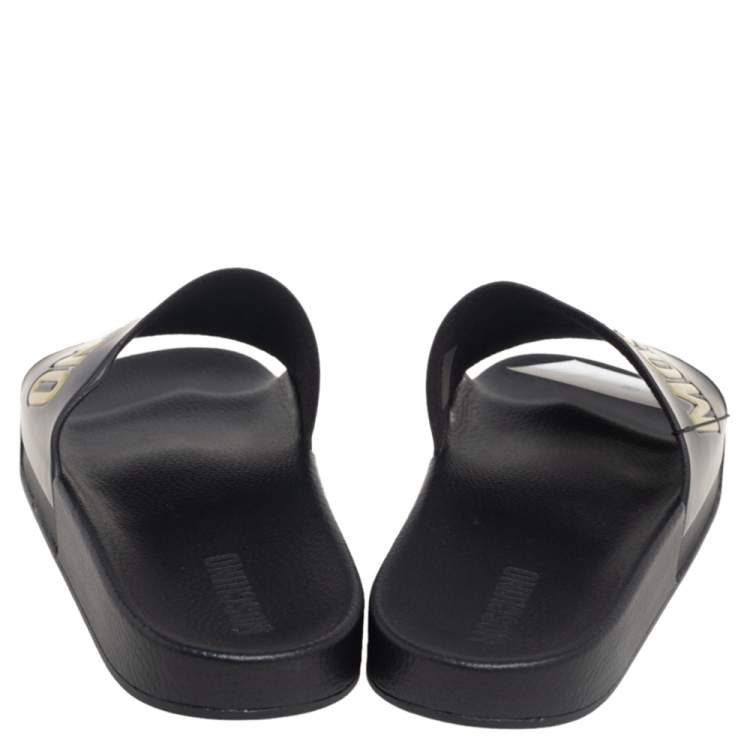 Pre Owned  Moschino Black Rubber Logo Slide Sandals Size 45