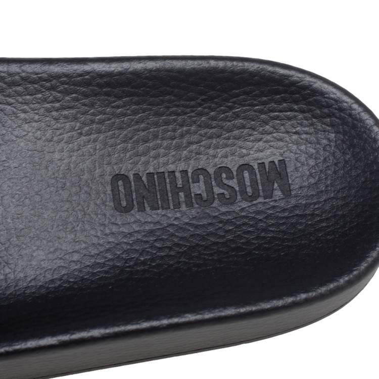Pre Owned  Moschino Black Rubber Logo Slide Sandals Size 45