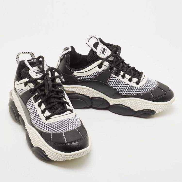 Pre Owned Moschino Black/White Mesh and Leather Bubble Teddy Low Top Sneakers Size 42