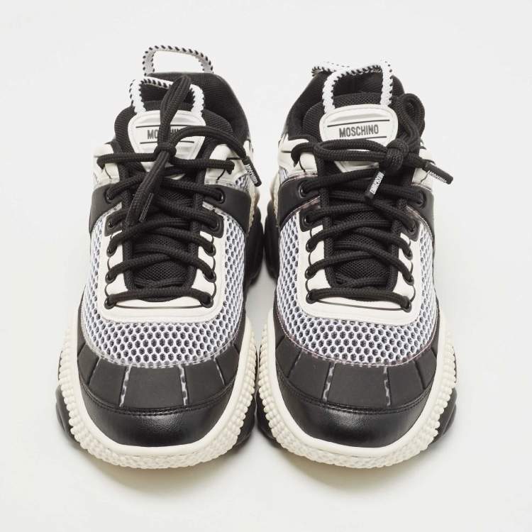Pre Owned Moschino Black/White Mesh and Leather Bubble Teddy Low Top Sneakers Size 42