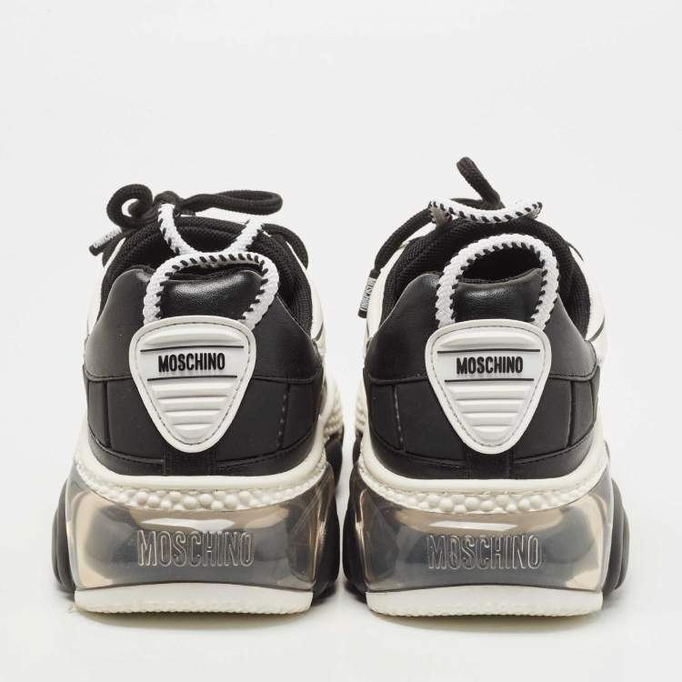 Pre Owned Moschino Black/White Mesh and Leather Bubble Teddy Low Top Sneakers Size 42