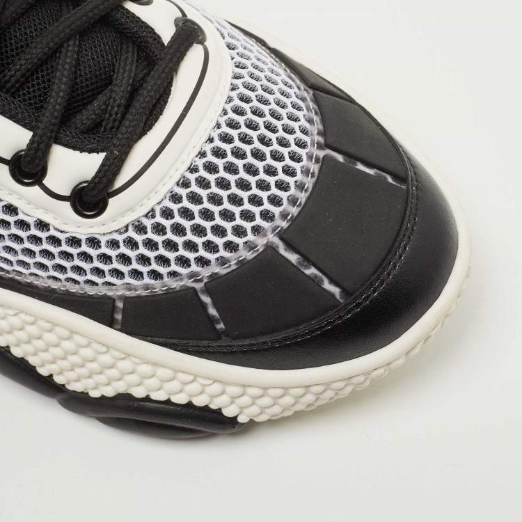 Pre Owned Moschino Black/White Mesh and Leather Bubble Teddy Low Top Sneakers Size 42