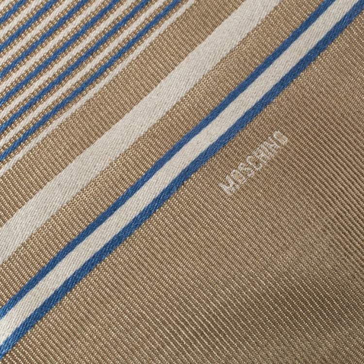 Pre Owned Moschino  Light Brown Diagonal Stripe Detail Silk Tie