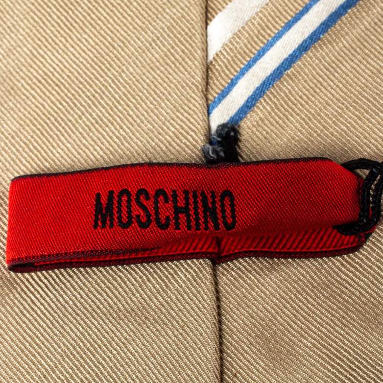 Pre Owned Moschino  Light Brown Diagonal Stripe Detail Silk Tie