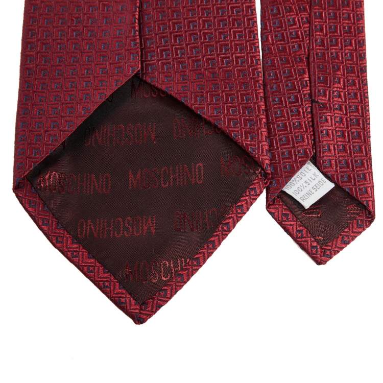 Pre Owned Moschino Red Patterned Silk Jacquard Tie