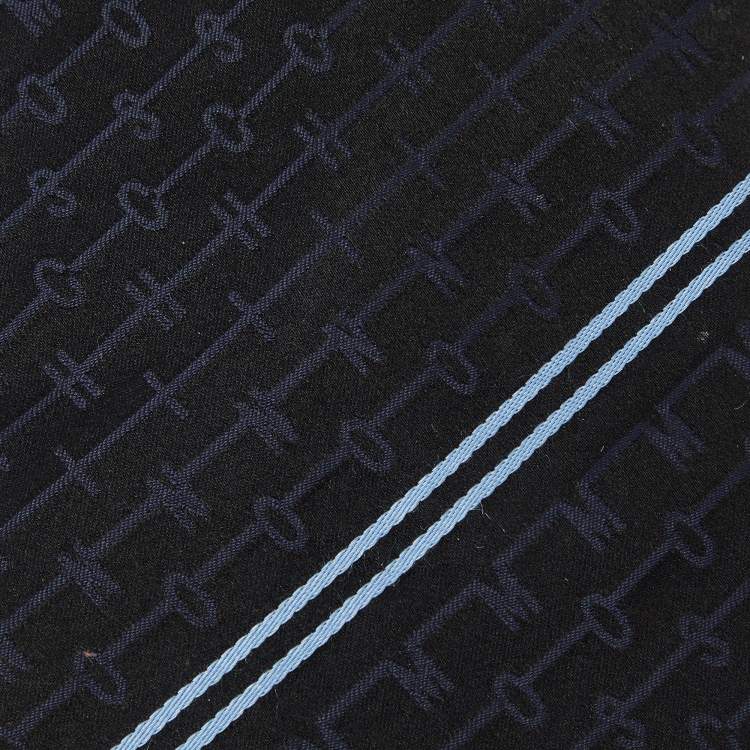Pre Owned Moschino Vintage Black Diagonal Stripe Logo Patterned Silk Traditional Tie