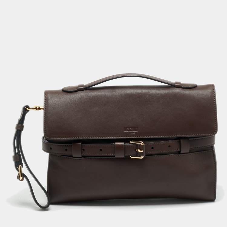 Pre Owned Moschino Tie Me Small Brown Leather Top Handle Bag