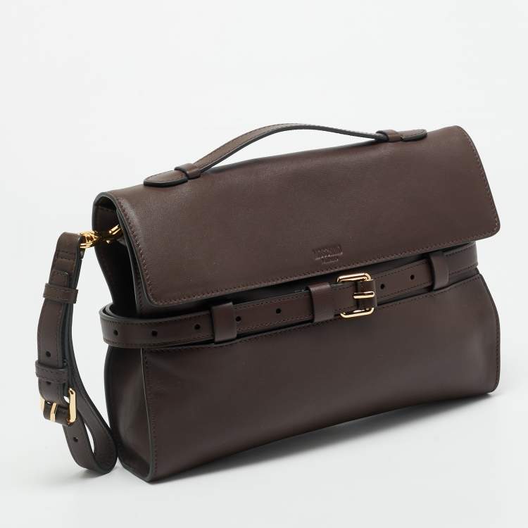 Pre Owned Moschino Tie Me Small Brown Leather Top Handle Bag