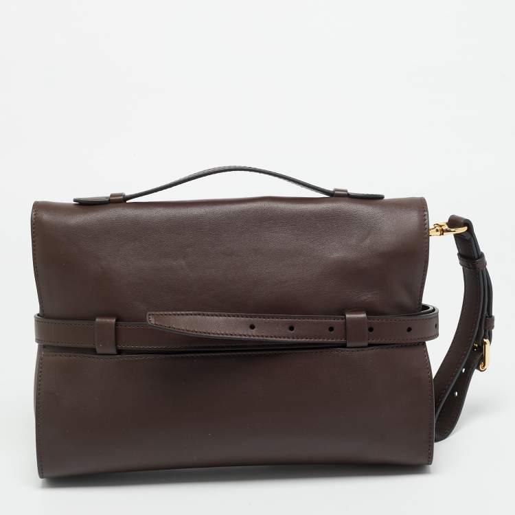 Pre Owned Moschino Tie Me Small Brown Leather Top Handle Bag