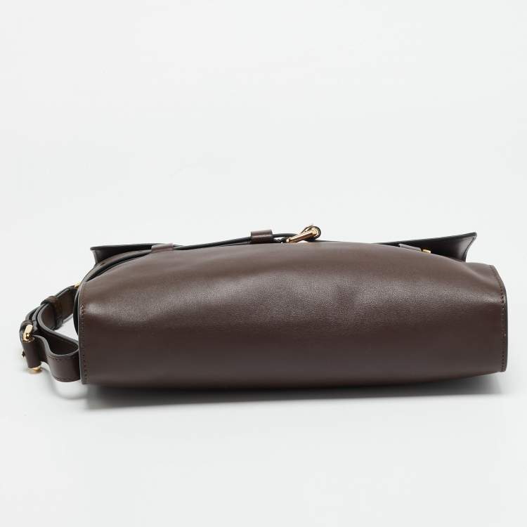 Pre Owned Moschino Tie Me Small Brown Leather Top Handle Bag