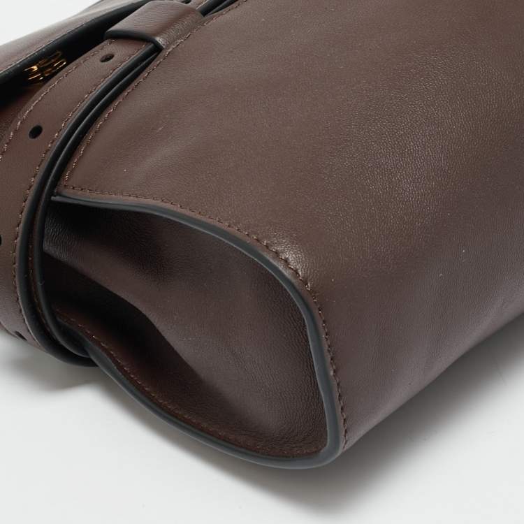 Pre Owned Moschino Tie Me Small Brown Leather Top Handle Bag