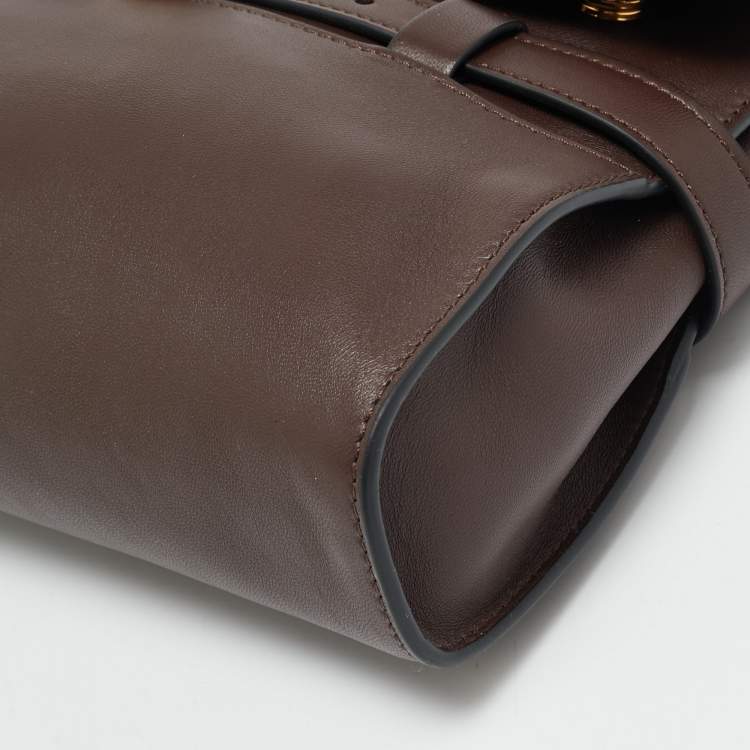 Pre Owned Moschino Tie Me Small Brown Leather Top Handle Bag