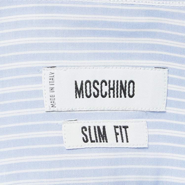 Pre Owned Moschino Blue Pinstripe Cotton Slim Fit Shirt M