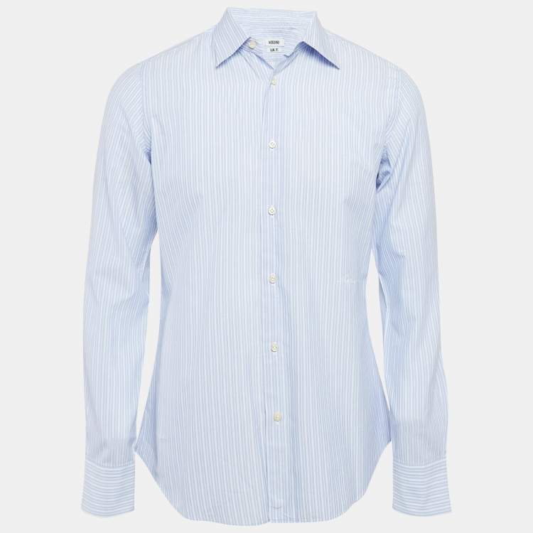 Pre Owned Moschino Blue Pinstripe Cotton Slim Fit Shirt M