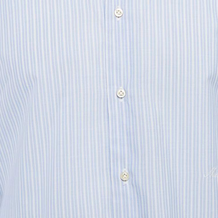 Pre Owned Moschino Blue Pinstripe Cotton Slim Fit Shirt M