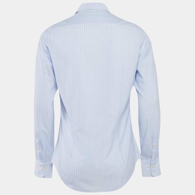 Pre Owned Moschino Blue Pinstripe Cotton Slim Fit Shirt M