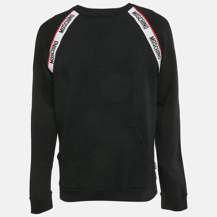 Pre Owned Moschino Underwear Black Cotton Logo Tape Detail Crew Neck Sweatshirt L