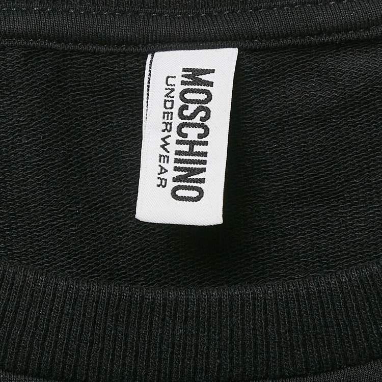 Pre Owned Moschino Underwear Black Cotton Logo Tape Detail Crew Neck Sweatshirt L