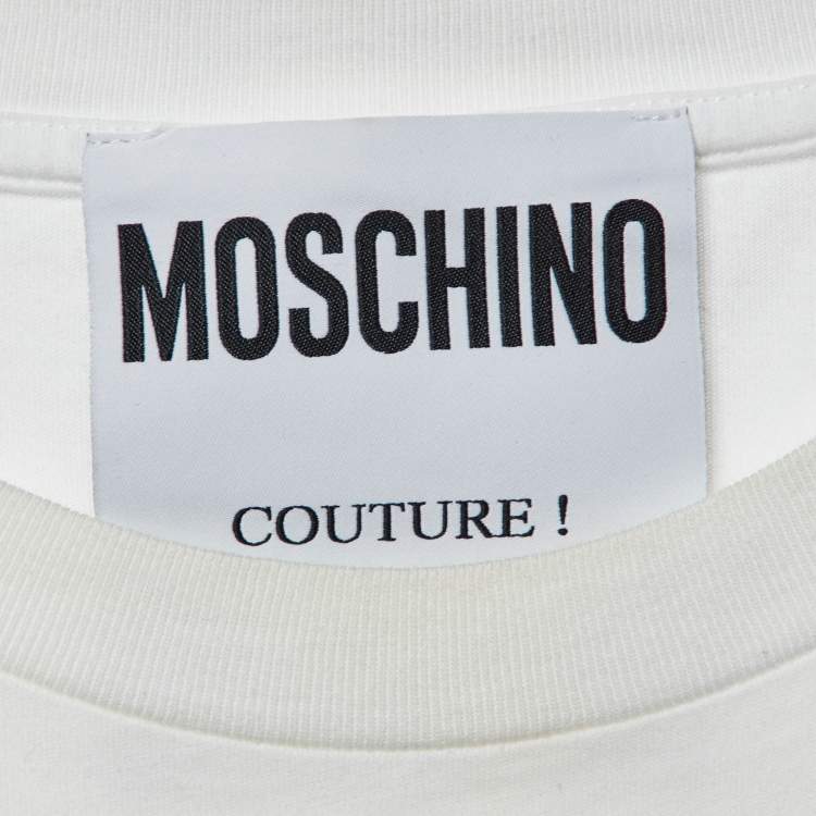 Pre Owned Moschino Couture Off White Logo Print Cotton Crew Neck T-Shirt XS