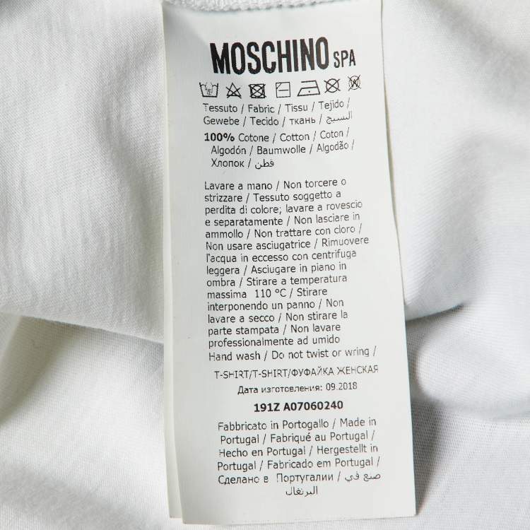 Pre Owned Moschino Couture Off White Logo Print Cotton Crew Neck T-Shirt XS