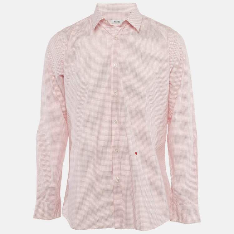 Pre Owned Moschino Pink Check Print Cotton Full Sleeve Shirt XL