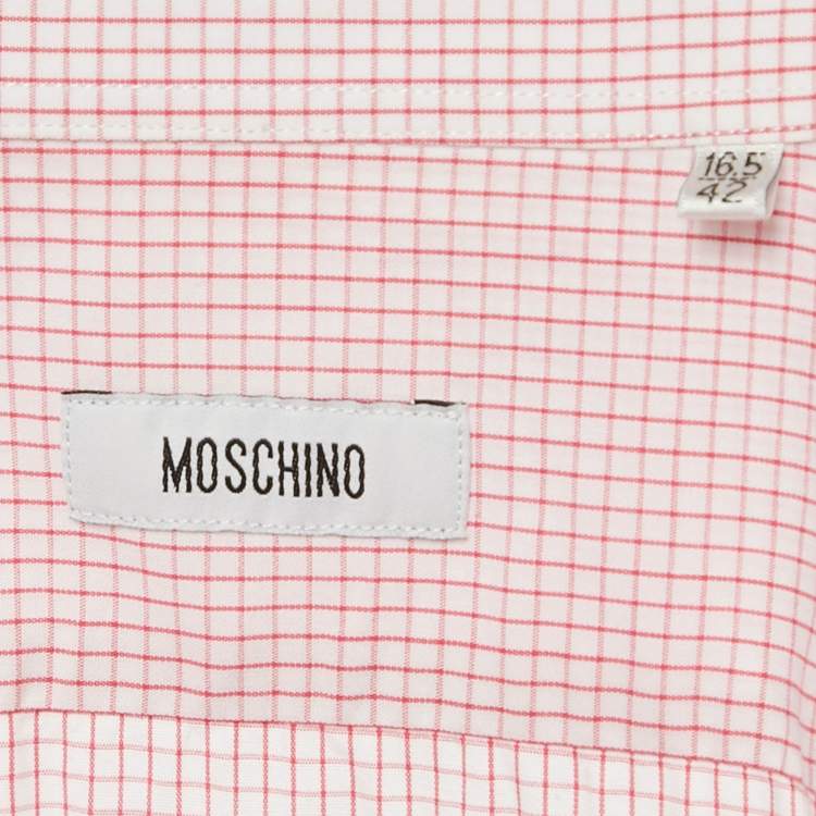 Pre Owned Moschino Pink Check Print Cotton Full Sleeve Shirt XL